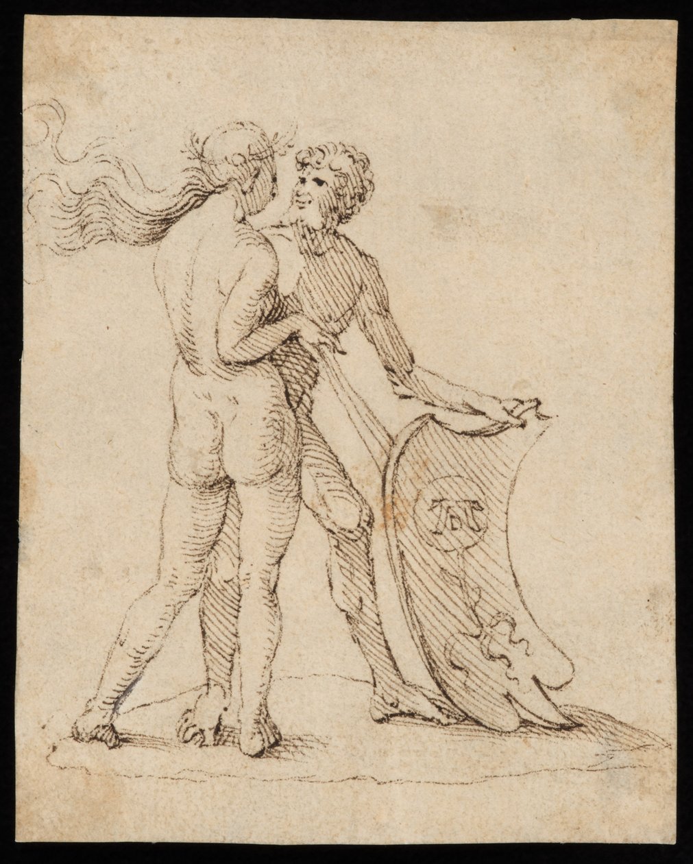 Meztelen nő és férfi Willibald Pirckheimer címerével ellátott pajzzsal alkotó: Albrecht Dürer