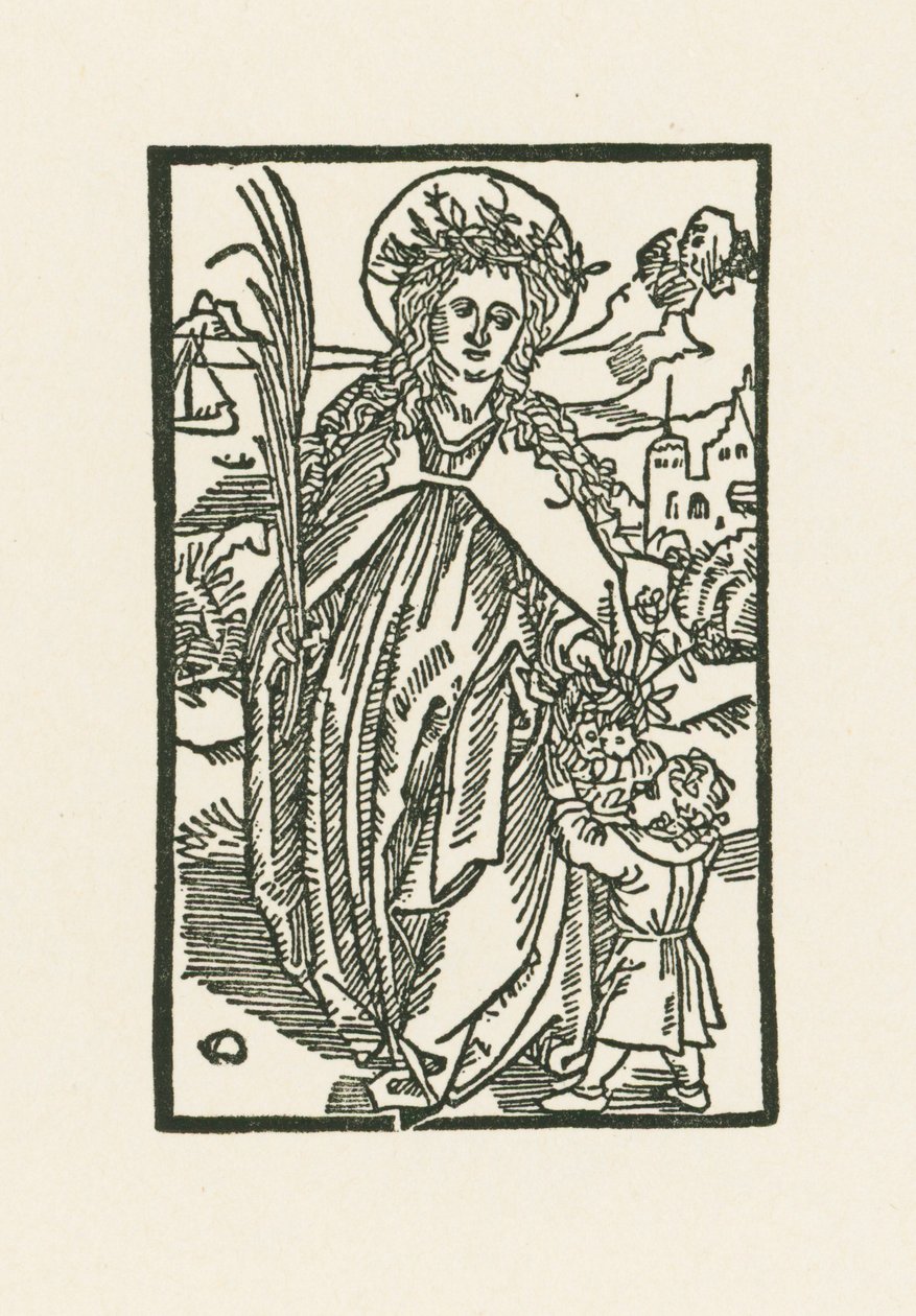Szent Dorothea. Illusztráció a Hortulus Anime-hoz. Nyomtatta Michael Furter, Bázel alkotó: Albrecht Dürer or Duerer
