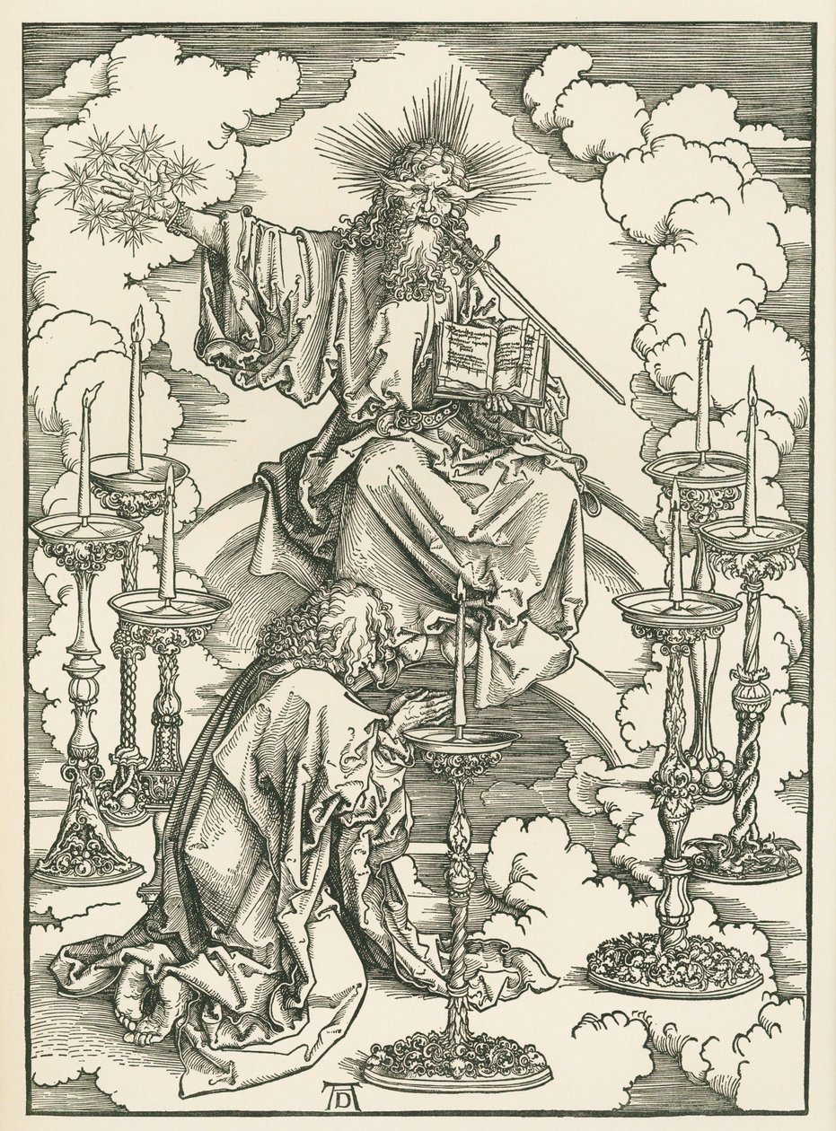 Szent János látomása Krisztusról és a hét gyertyatartóról. Isteni Szent János kinyilatkoztatása, 1496-98 körül (fametszet) alkotó: Albrecht Dürer or Duerer