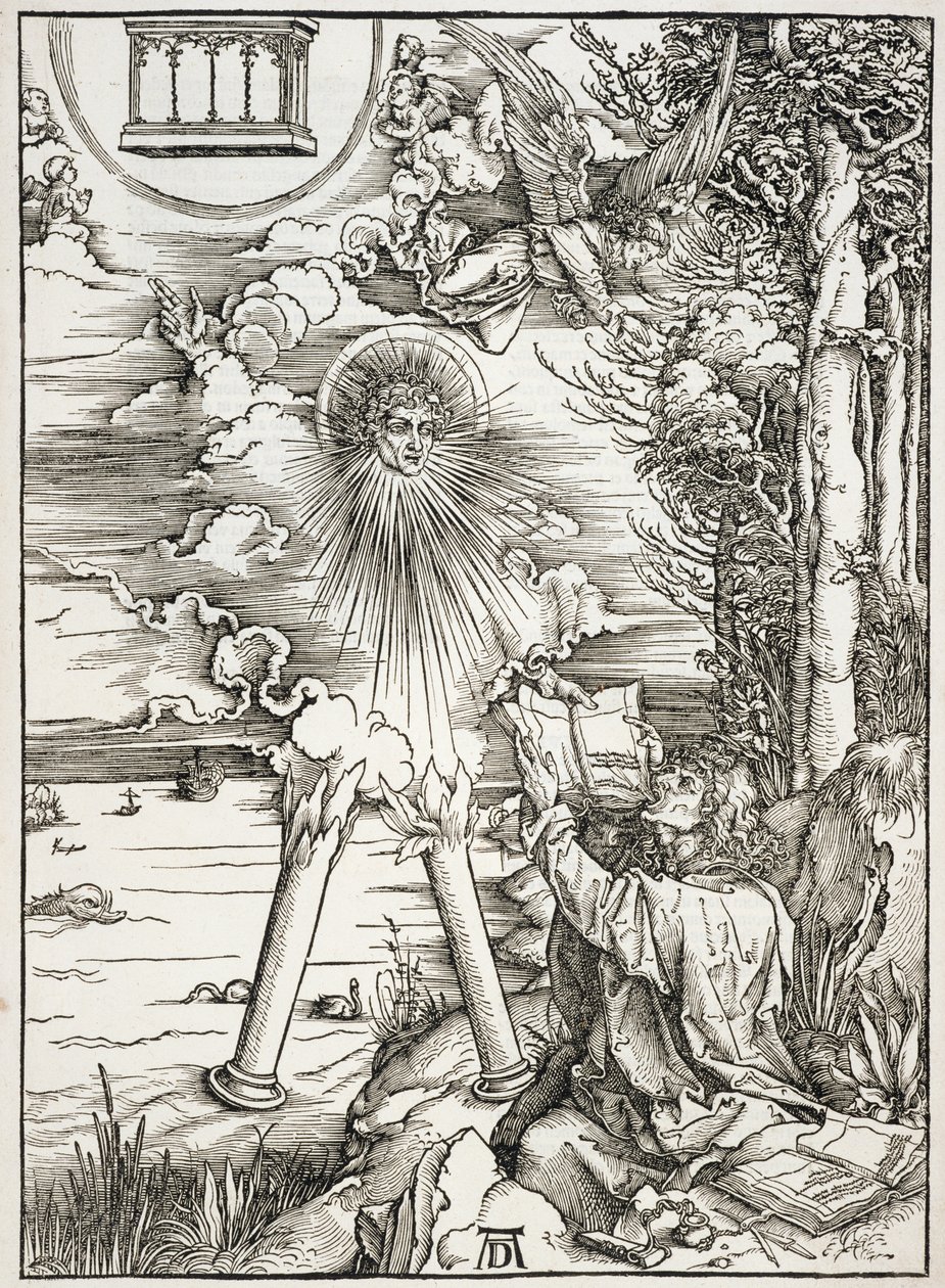 Jelenet az Apokalipszisből, Szent János felfalja a könyvet, latin kiadás alkotó: Albrecht Dürer