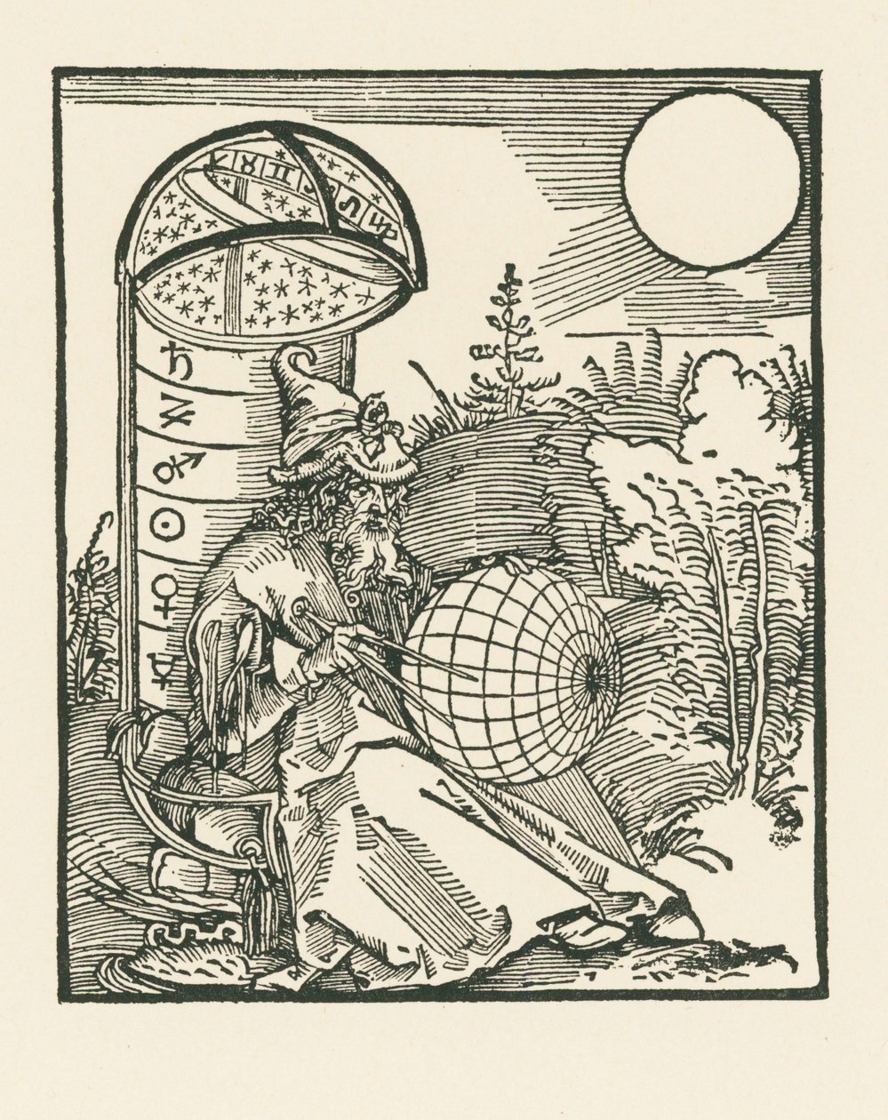Ülő csillagász egy földgömböt tartva alkotó: Albrecht Dürer or Duerer