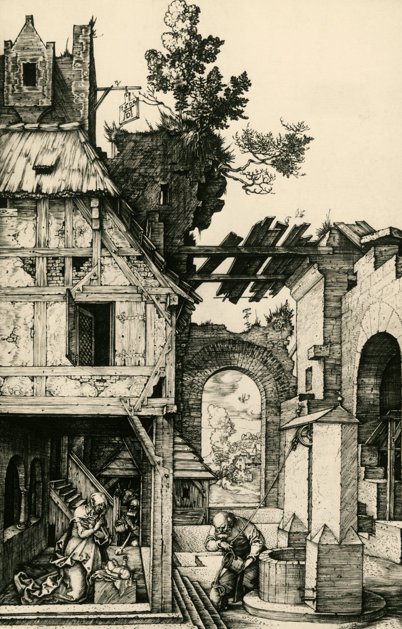 A Gyermekimádat, Albrecht Durer (1471-1528) metszete. alkotó: Albrecht Dürer