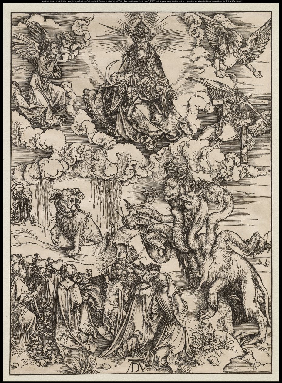 Apokalipszis: A kétszarvú fenevad, mint egy bárány, 1496-97 alkotó: Albrecht Dürer
