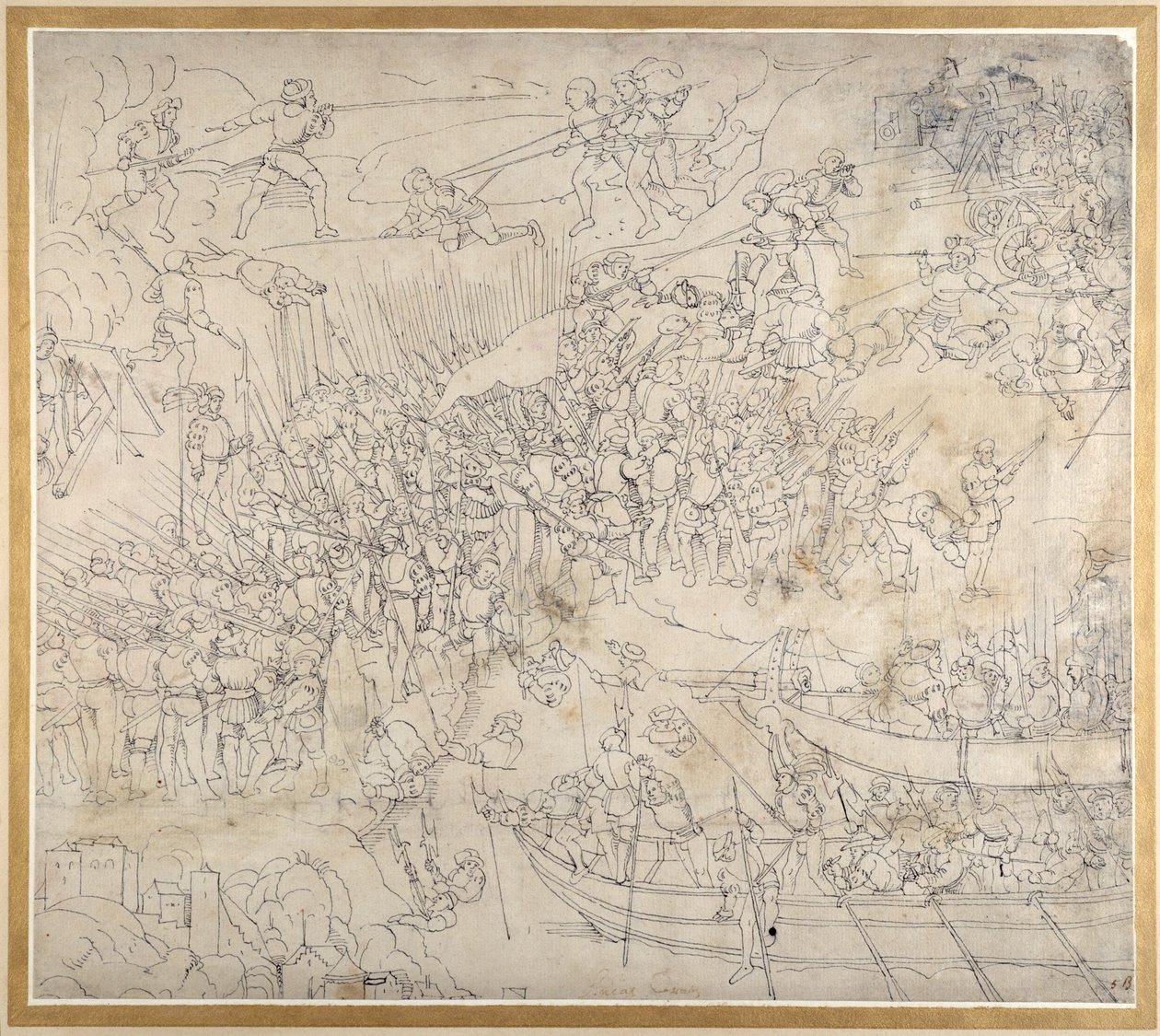 A támadás Rorschach közelében, a Konstanzi-tónál, 1500 körül (toll és tinta papíron) alkotó: Albrecht Dürer