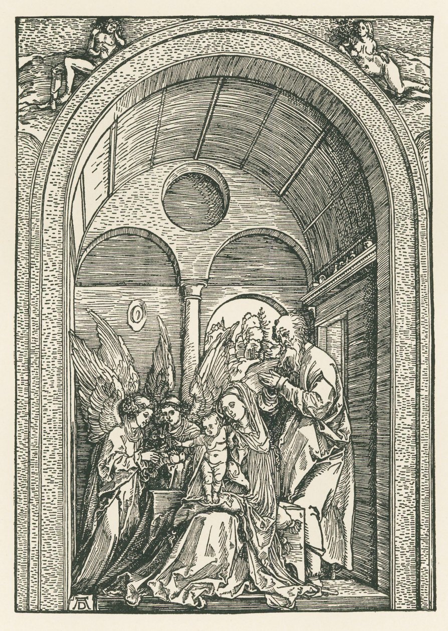 A Szent Család két angyallal egy oszlopcsarnokban, 1503-04 körül (fametszet) alkotó: Albrecht Dürer or Duerer