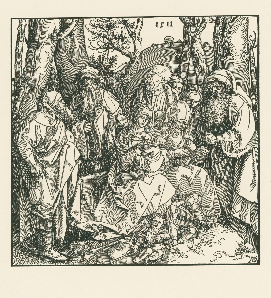 Szent rokonság a lanton játszó angyalokkal alkotó: Albrecht Dürer or Duerer