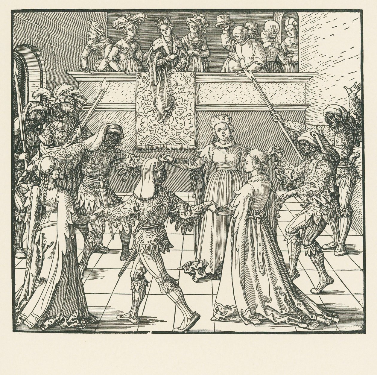 Az álarcosbál (fametszet) alkotó: Albrecht Dürer or Duerer