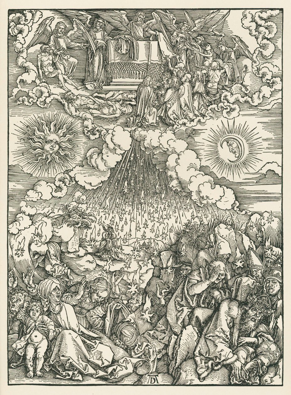 Az ötödik és hatodik pecsét megnyitása. Szent János Jelenései, 1497-98 körül (fametszet) alkotó: Albrecht Dürer or Duerer