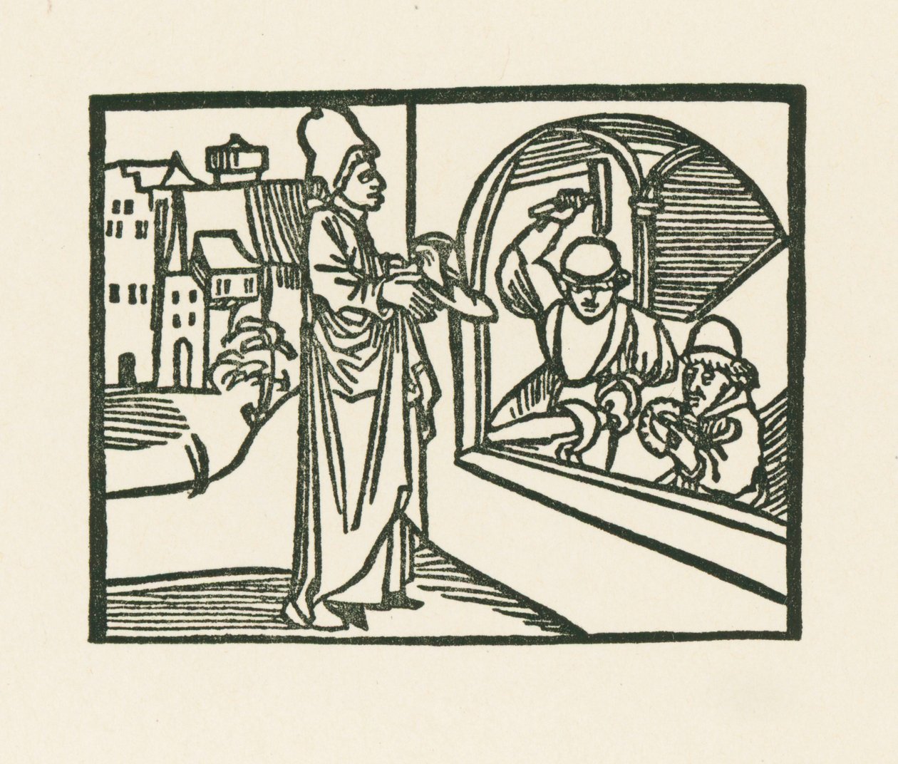 A pap viszi a cipőjét az aranyműveshez, 1489-90 körül (fametszet) alkotó: Albrecht Dürer or Duerer