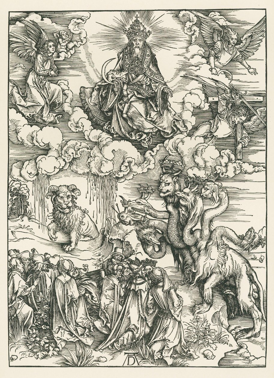 A tengeri szörny és a bárányszarvú fenevad. Szent János Jelenései, 1496-97 körül (fametszet) alkotó: Albrecht Dürer or Duerer