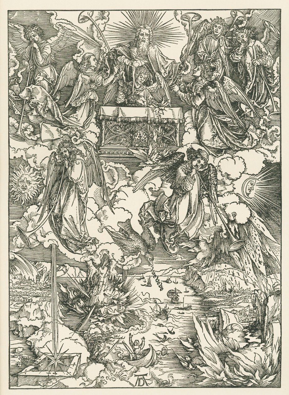A hét harsonát az angyalok kapják. Szent János Jelenései, 1496-97 körül (fametszet) alkotó: Albrecht Dürer or Duerer
