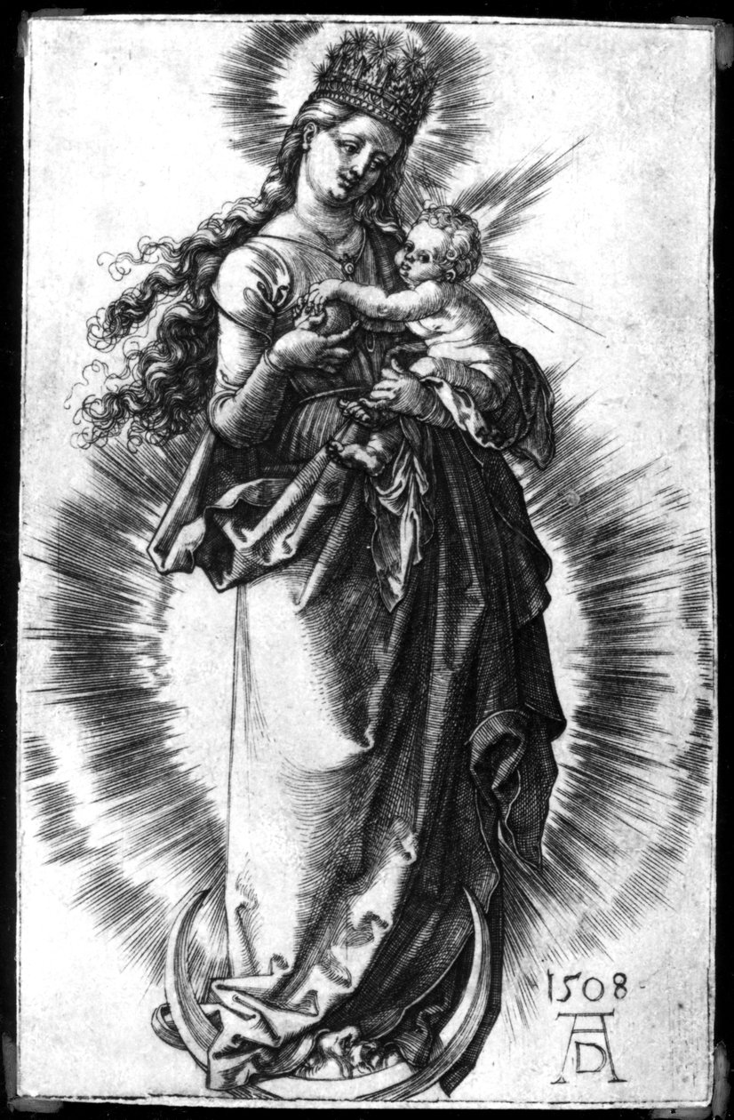 Szűz és gyermek a félholdon csillagos koronával, 1508 alkotó: Albrecht Dürer