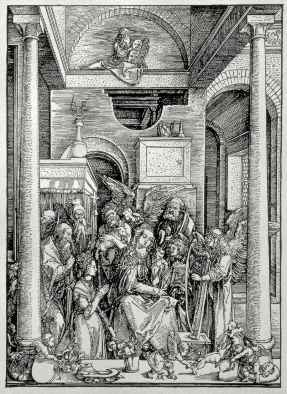 Szűz és gyermek a szentekkel (fametszet) alkotó: Albrecht Dürer