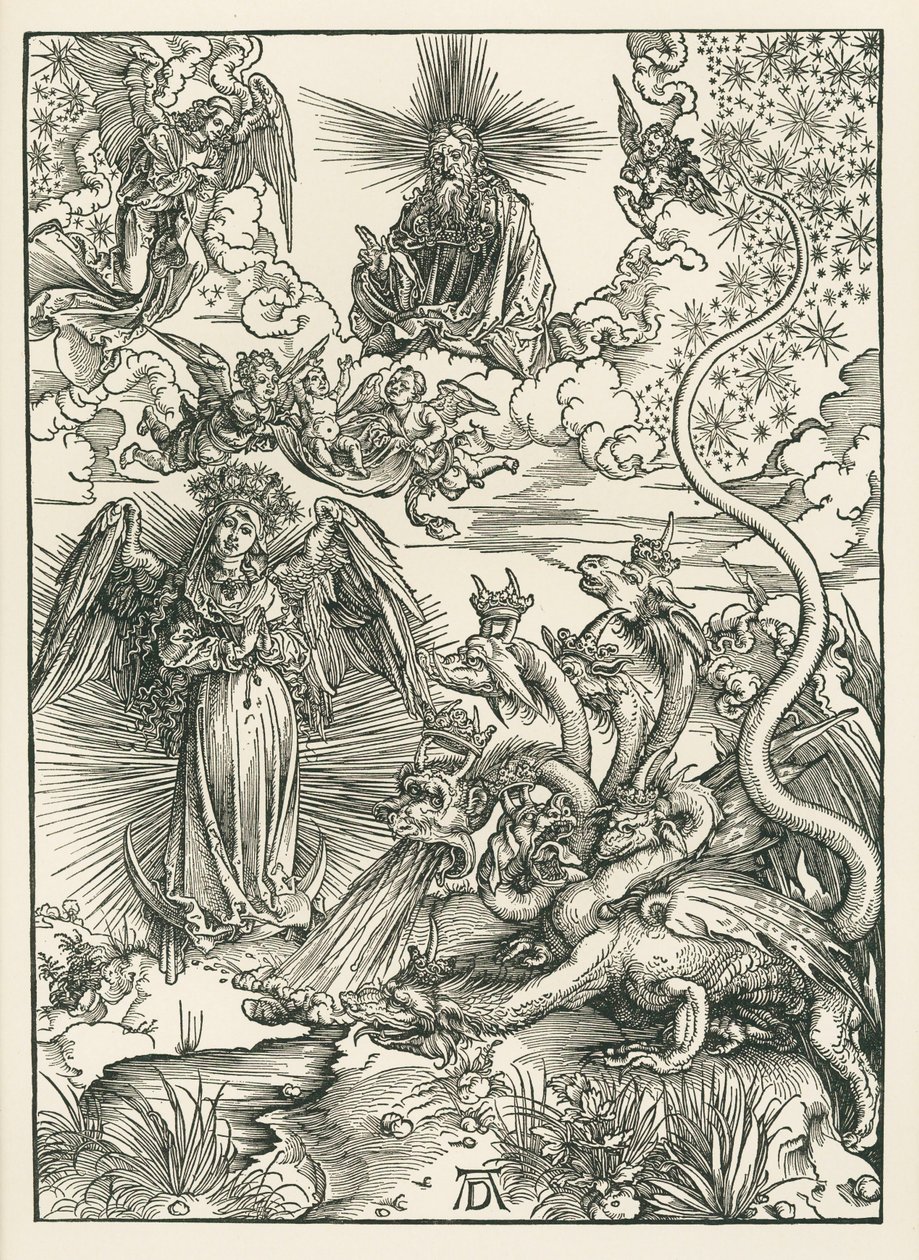 A Napba öltözött Asszony és a Hétfejű Sárkány. Szent János Jelenései, 1497 körül (fametszet) alkotó: Albrecht Dürer or Duerer