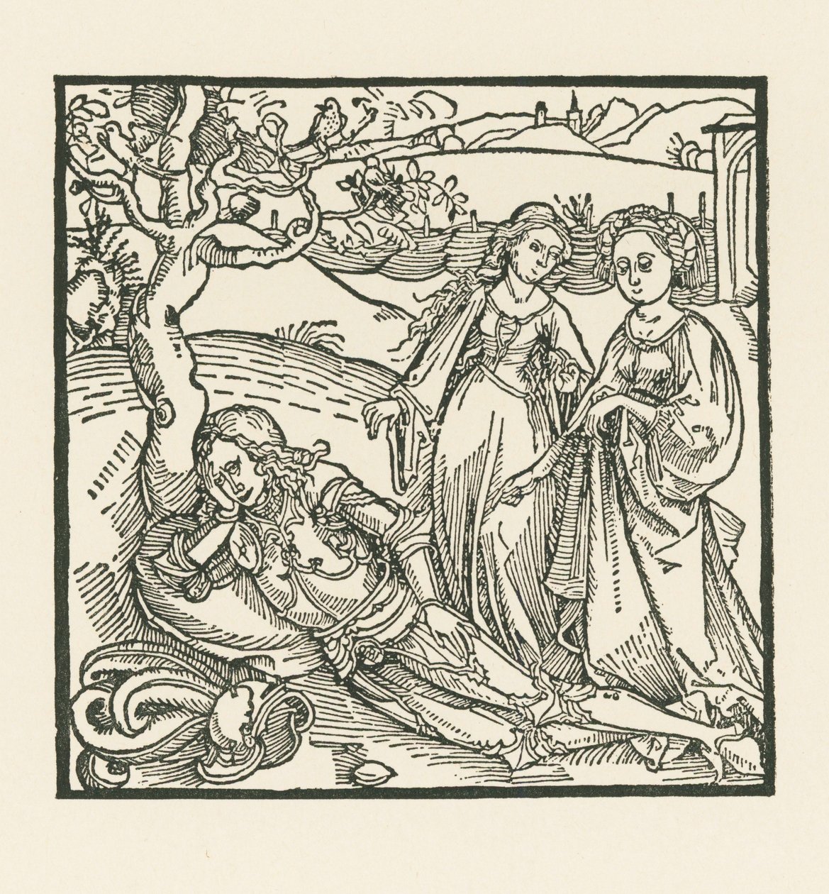 A meditáló lovaghoz két lánya is csatlakozik. alkotó: Albrecht Dürer or Duerer