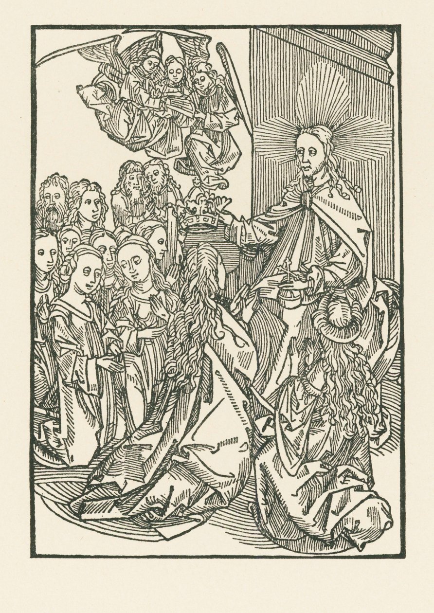 A kiválasztottak jutalma, amelyet a szentek által körülvett Mária megkoronázása jelképez. alkotó: Albrecht Dürer or Duerer