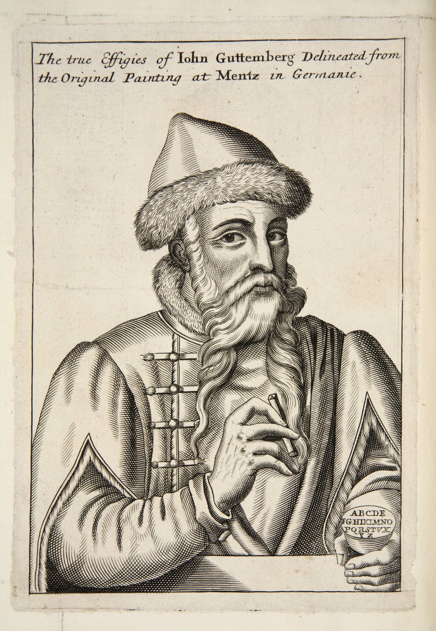 John Guttemberg, a Mechanick Exercises: or The Doctrine of Handy-Works alkalmazva a Nyomdaművészetre, pub. 1683 alkotó: Albrecht after Mentz