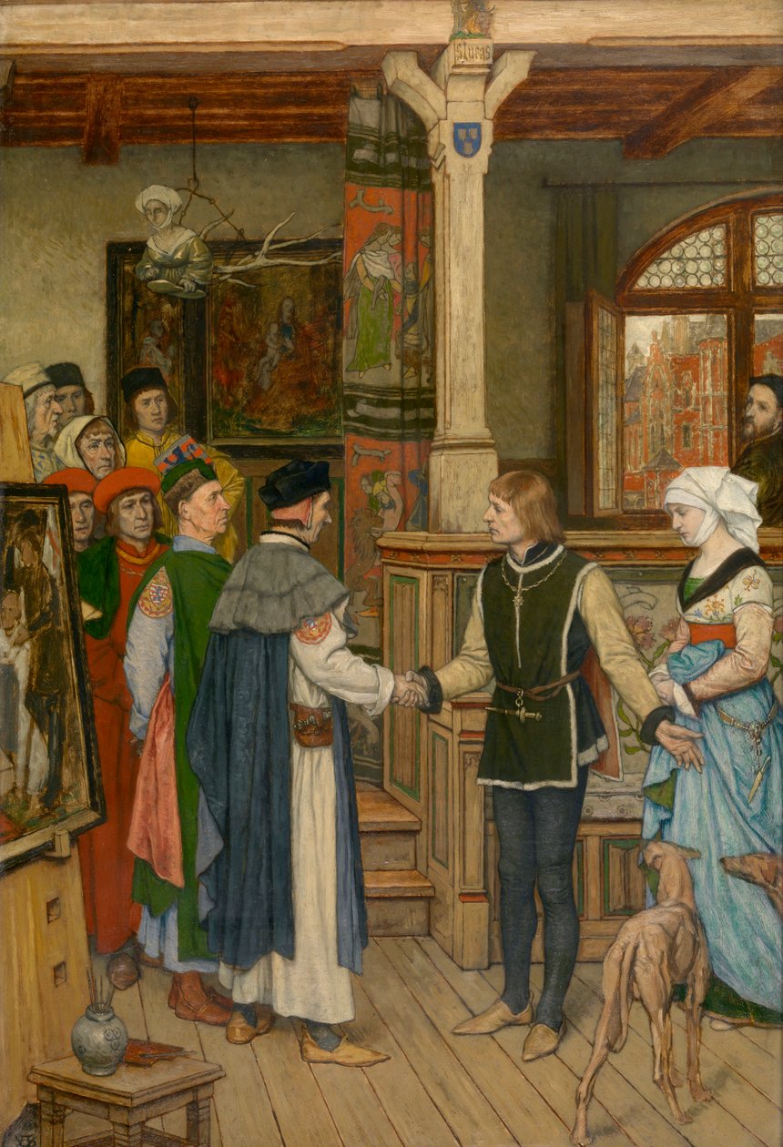 A magisztrátusok meglátogatják Jan van Eyck műhelyét (olaj, vászon) alkotó: Albrecht de Vriendt