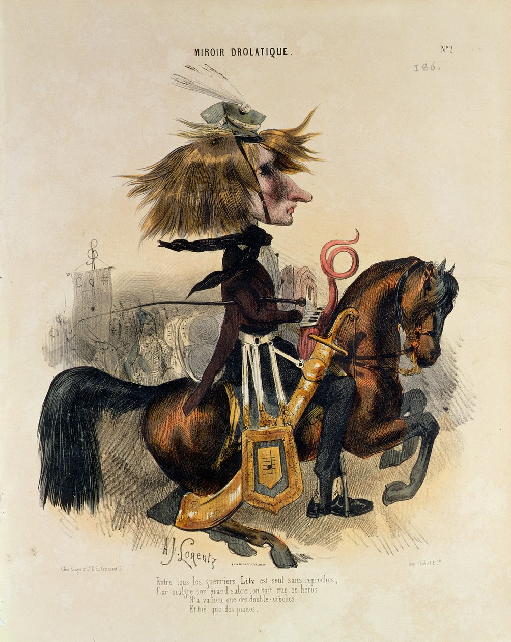 Liszt Ferenc (1811-86) karikatúrája alkotó: Alcide Joseph Lorentz
