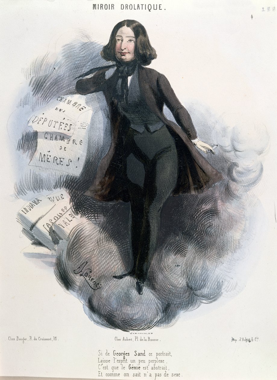 George Sand (1804-76) karikatúrája 1848 körül alkotó: Alcide Joseph Lorentz