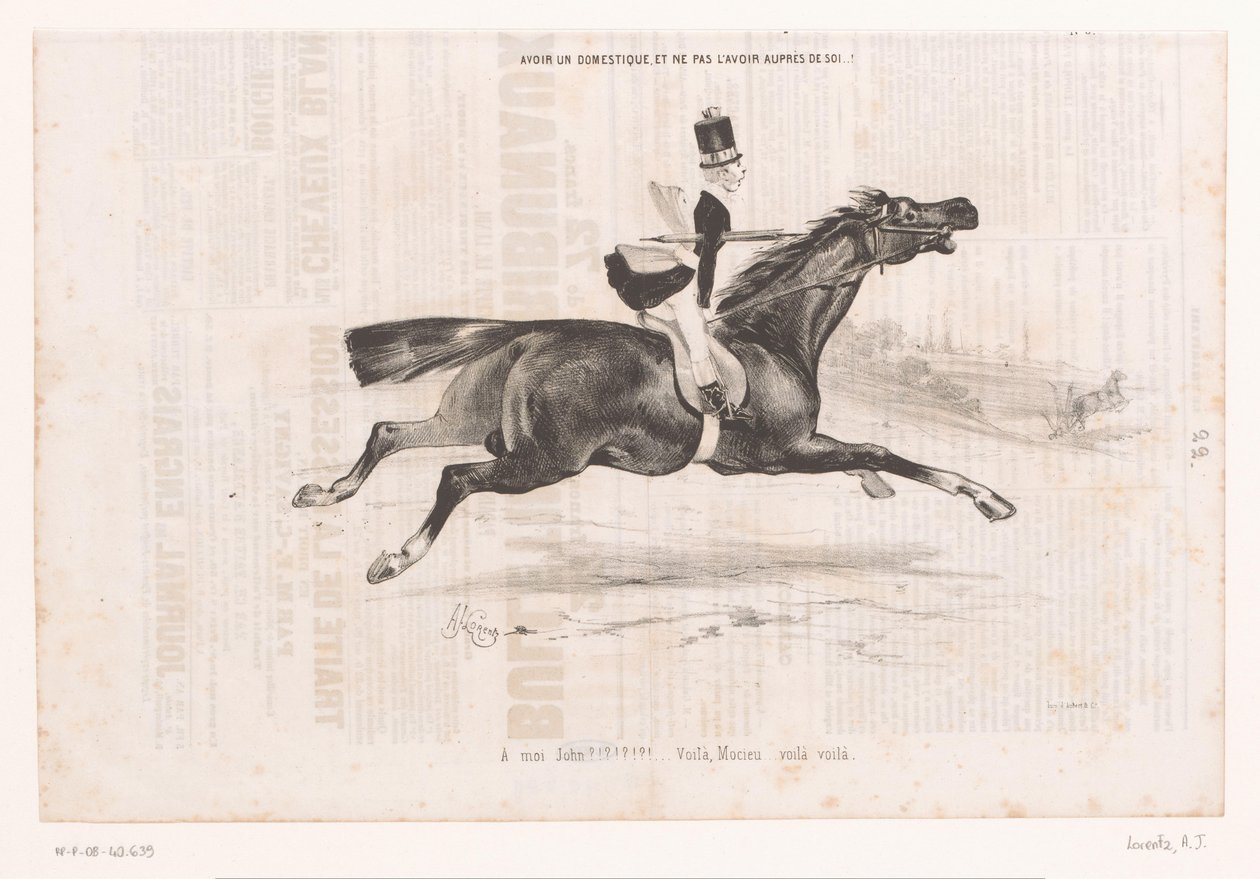 Jongeman op galopperend paard Hogy legyen egy szolgád, és ne legyen veled..! (cím a tárgyon) Kleine geneugten van het paardrijden (sorozat címe) A lovaglás apró örömei (sorozatcím a tárgyon) alkotó: Alcide Joseph Lorentz