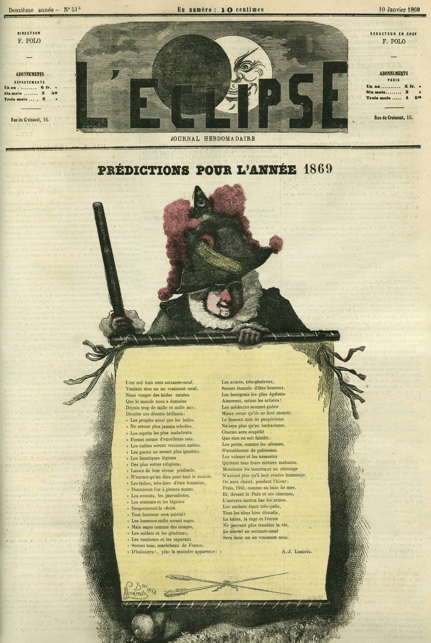 Jóslatok az 1869-es évre. Borító a „” L