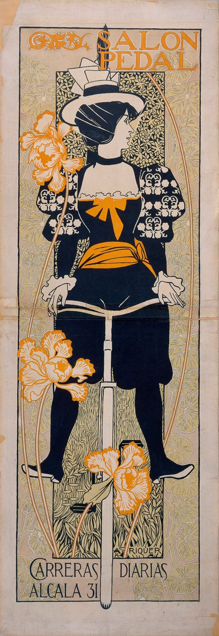 ""Salon Pedal"" Egy malagai (Spanyolország) kerékpárút reklámja - Alexandre de Riquer i Ynglada (1856-1920) litográfiája alkotó: Alejandro de Riquer