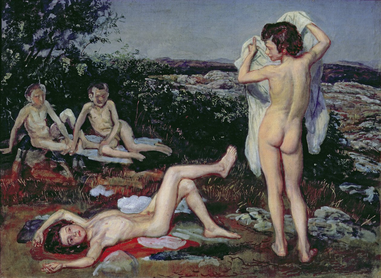 Négy meztelen fiú, „Krisztus megjelenése a nép előtt” című tanulmány, 1840-50 alkotó: Aleksandr Andreevich Ivanov