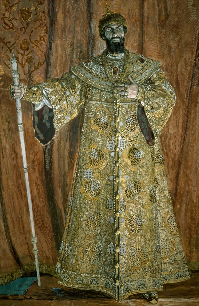 Feodor Ivanovics Csaliapin (1873-1938) portréja Borisz Godunov szerepében, 1912 (gouache, pasztell, kréta és arany vásznon) alkotó: Aleksandr Jakovlevic Golovin