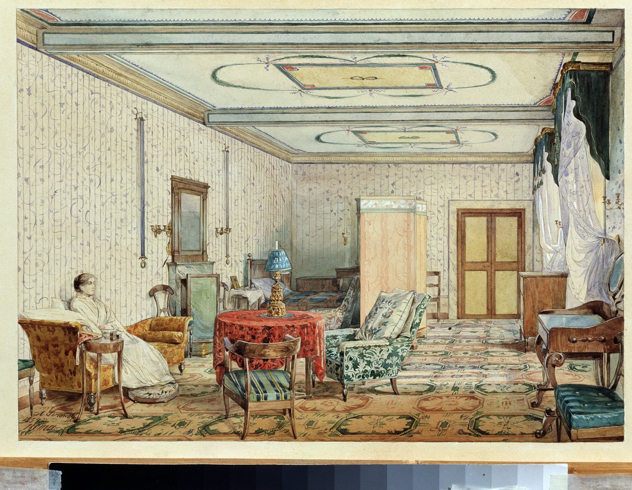 Belső (belső). Alekszandr Andrejevics Ivanov (1806-1858) munkája, akvarell és fehér papíron, 19. századi orosz művészet. Állami Művészeti Múzeum, Nyizsnyij Novgorod (Oroszország) alkotó: Aleksandr Andreevich Ivanov