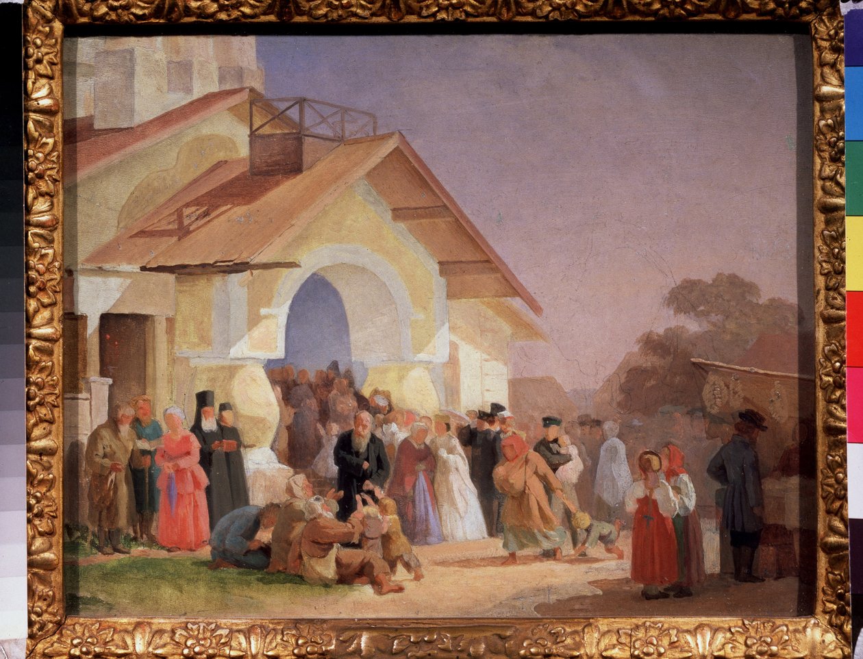 Kijövünk egy templomból Pszkovban (Oroszország). Alekszandr Ivanovics Morozov (1835-1904) festménye, olaj, vászon alkotó: Aleksandr Ivanovich Morozov