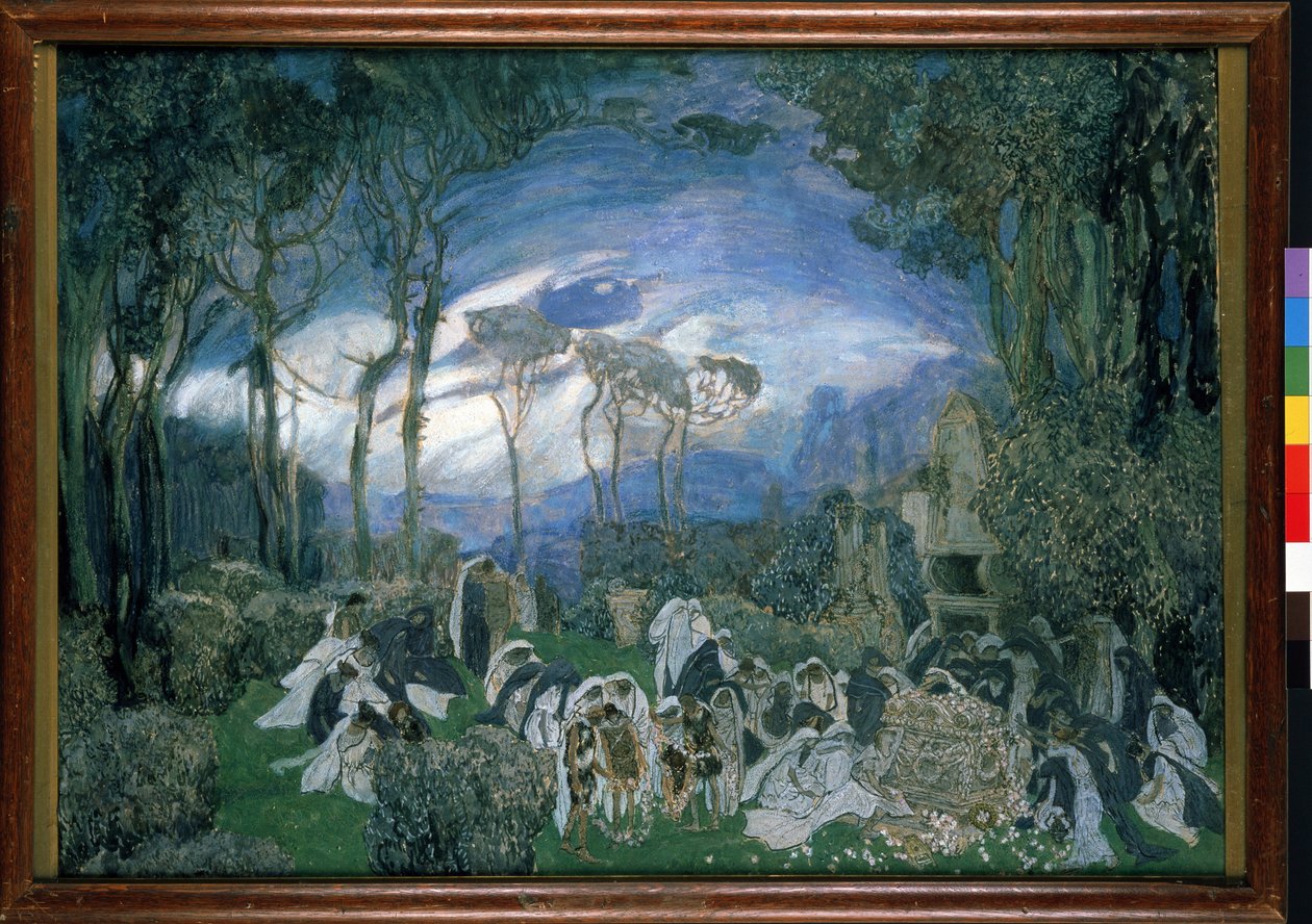 Christoph Willibald Gluck (1714-1787) Orpheo et Eurydice című operájának előkészítő dekorációja (Ch. Gluck Orpheo és Euridice című operájának színpadterve). Alekszandr Jakovlevics Golovin (Alexandre Golovine) (1863-1930) alkotása, gouache és pasztell, vász alkotó: Aleksandr Jakovlevic Golovin