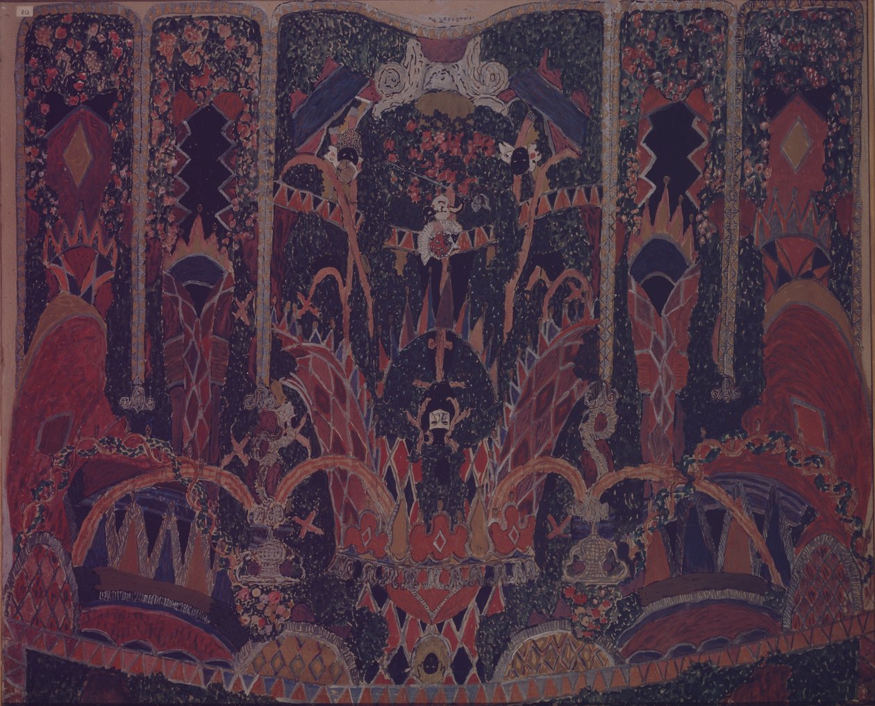 Álarcos függöny tervezése M. Lermontov Az álarcos színdarabhoz, 1917 alkotó: Aleksandr Jakovlevic Golovin
