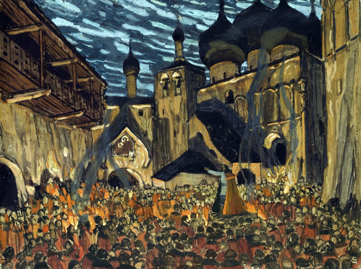 Színpadterv N. Rimszkij-Korszakov Pszkov szobalánya című operájához - Golovin, Alekszandr Jakovlevics (1863-1930) - 1901 - Tempera kartonon - 39x52 - Magángyűjtemény alkotó: Aleksandr Jakovlevic Golovin