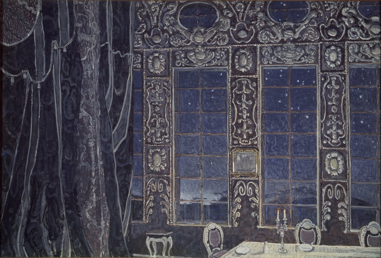 Színpadtervezés J.-B. Don Juan című darabjához. Molliére, 1910 alkotó: Aleksandr Jakovlevic Golovin
