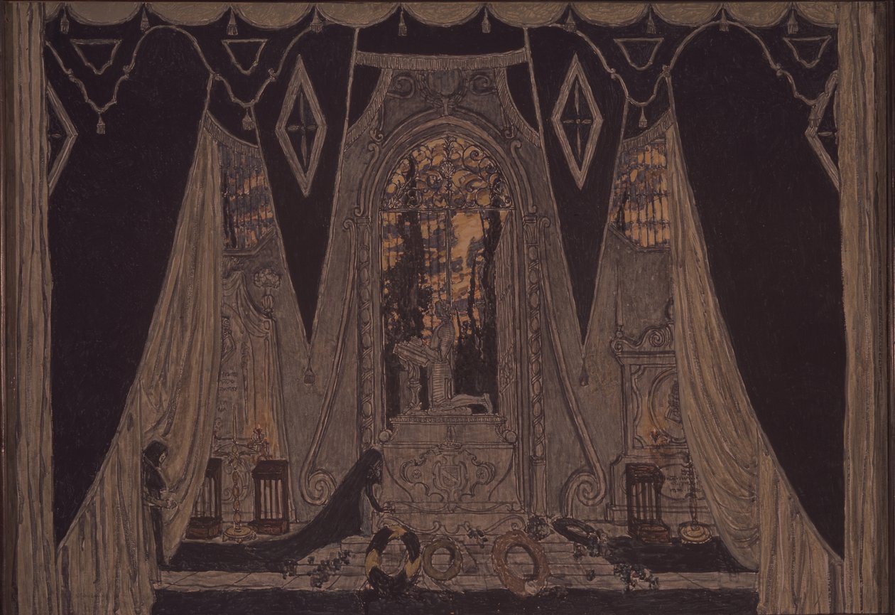 Színpadtervezés J.-B. Don Juan című darabjához. Molliére, 1910 alkotó: Aleksandr Jakovlevic Golovin