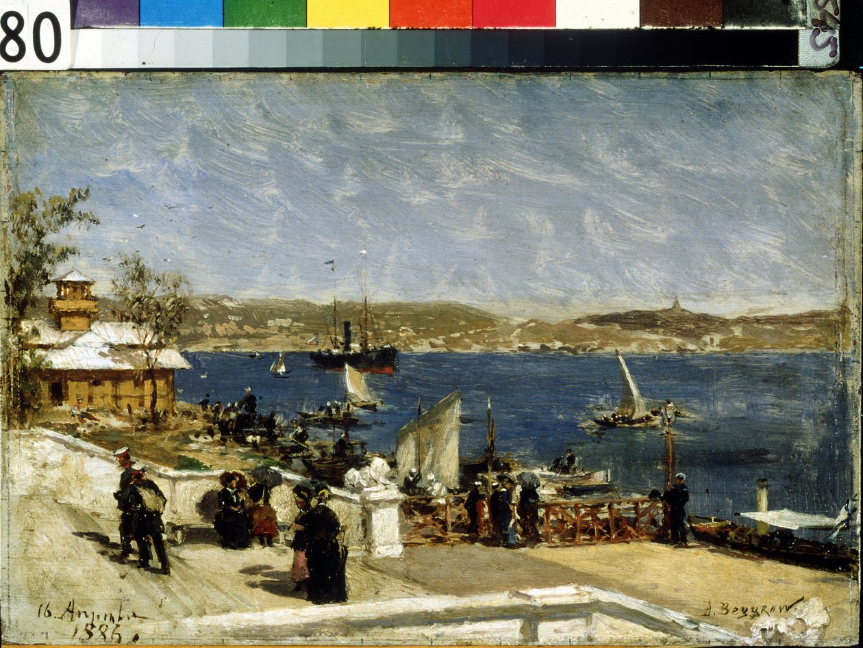 Sétány a parton Szevasztopolban (Shore Promenade in Sevastopol). Alekszandr Karlovics Beggrov (1841-1914) festménye. Olajfestmény alkotó: Aleksandr Karlovich Beggrov