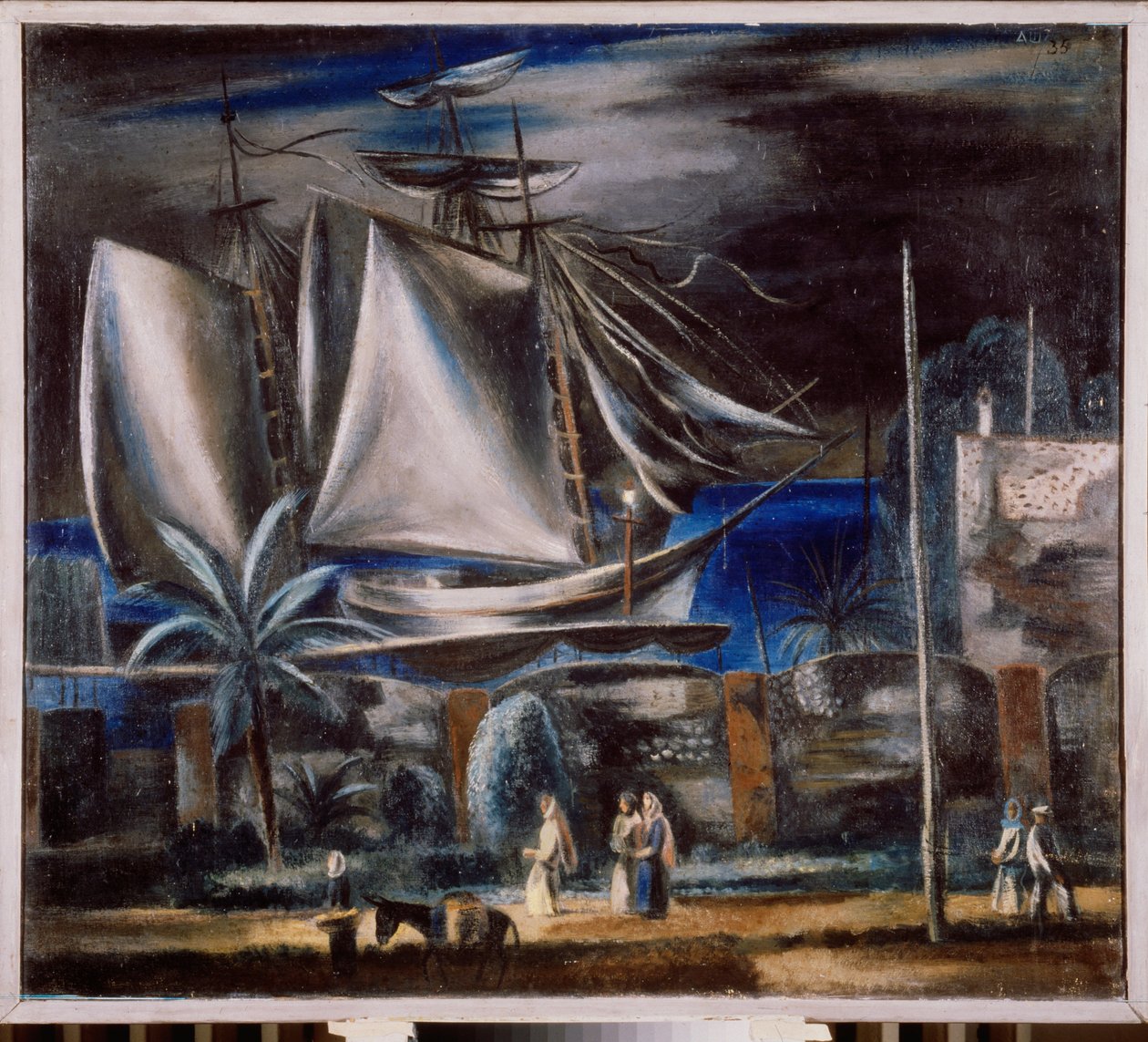 Port marin, la nuit (Egy magas hajó kiköt a Fekete-tengeren) - Tengeri kikötő éjjel - Alekszandr Vasziljevics Sevcsenko (1883-1948) festménye, olaj, vászon alkotó: Aleksandr Vasilievich Shevchenko