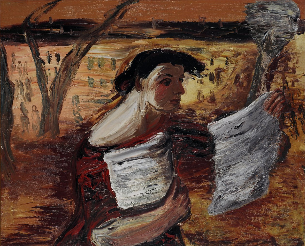 Nő szórólapokkal alkotó: Aleksandrs Drevins