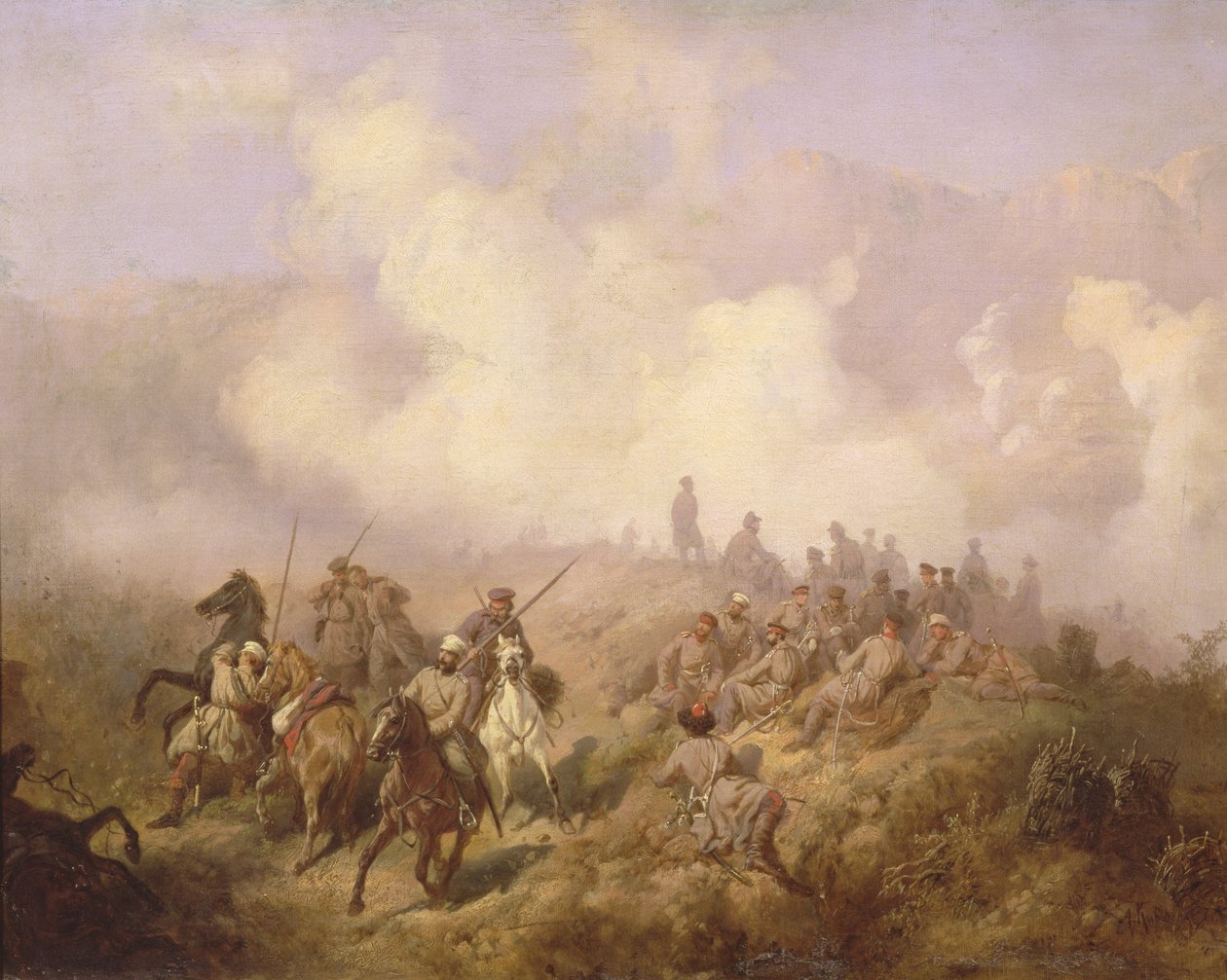 Jelenet az orosz-török háborúból 1877-78-ban, 1870-80 körül alkotó: Aleksei Danilovich Kivshenko