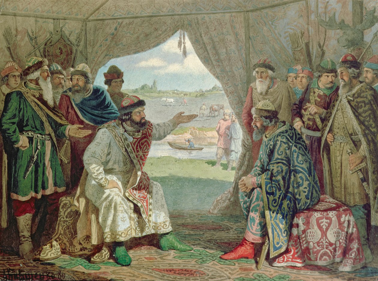 A hercegek egyezménye II. Vlagyimir Monomakh nagyherceggel (1053-1125) Dolobban 1103-ban, 1880 alkotó: Aleksei Danilovich Kivshenko