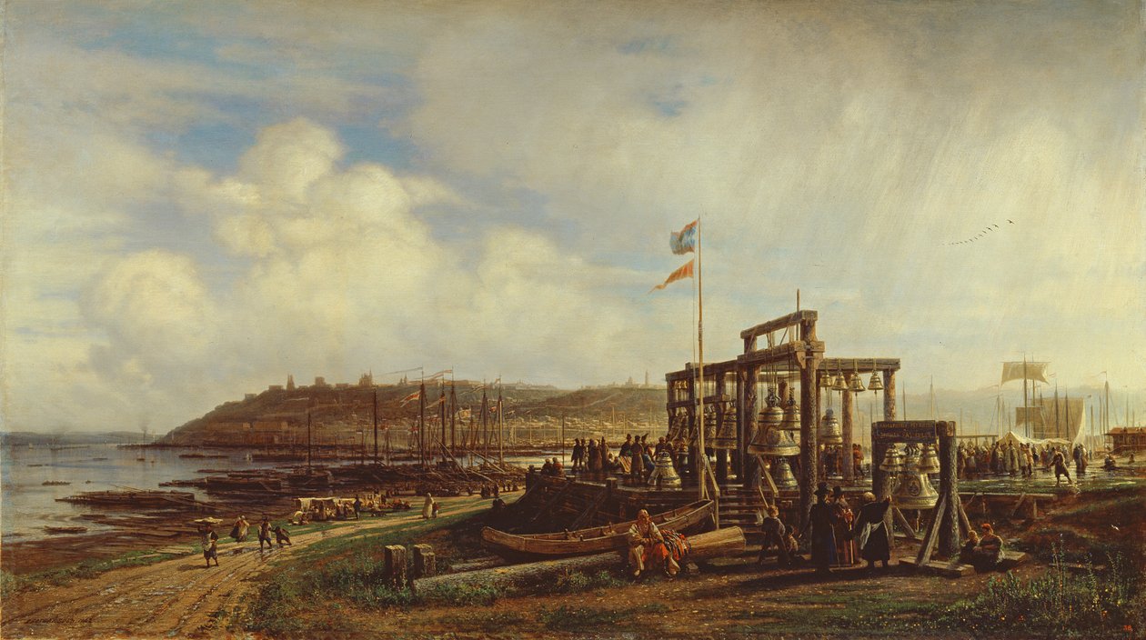 Harangbódék egy Nyizsnyij Novgorod-i piacon, 1862 alkotó: Aleksei Petrovich Bogolyubov