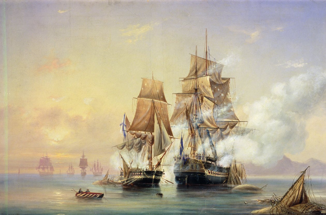 Az orosz Cutter Mercury elfogja a svéd Venust fregattot 1789. május 21-én, 1845. alkotó: Aleksei Petrovich Bogolyubov