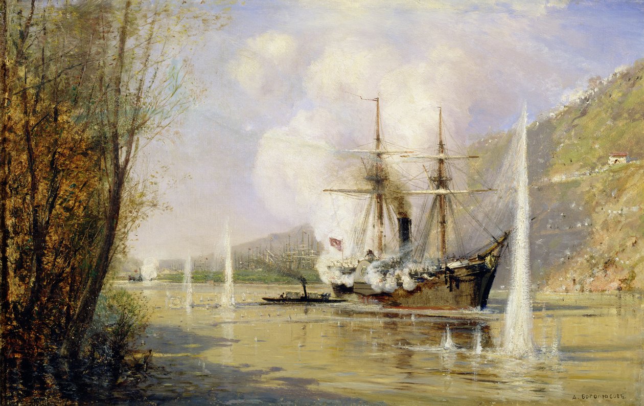 A „Shutka” orosz romboló megtámad egy török hajót 1877. június 16-án alkotó: Aleksei Petrovich Bogolyubov