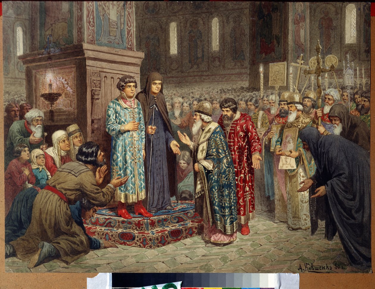 Michel Romanov cári rangú megválasztása március 14-én alkotó: Aleksei Danilovich Kivshenko