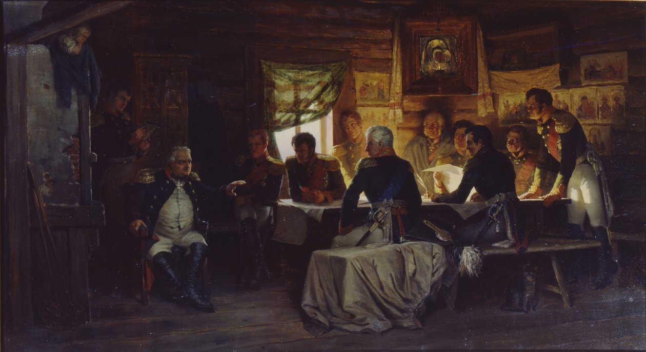 A katonai tanács a Moszkva melletti Fili faluban 1812. szeptember 13-án alkotó: Aleksei Danilovich Kivshenko