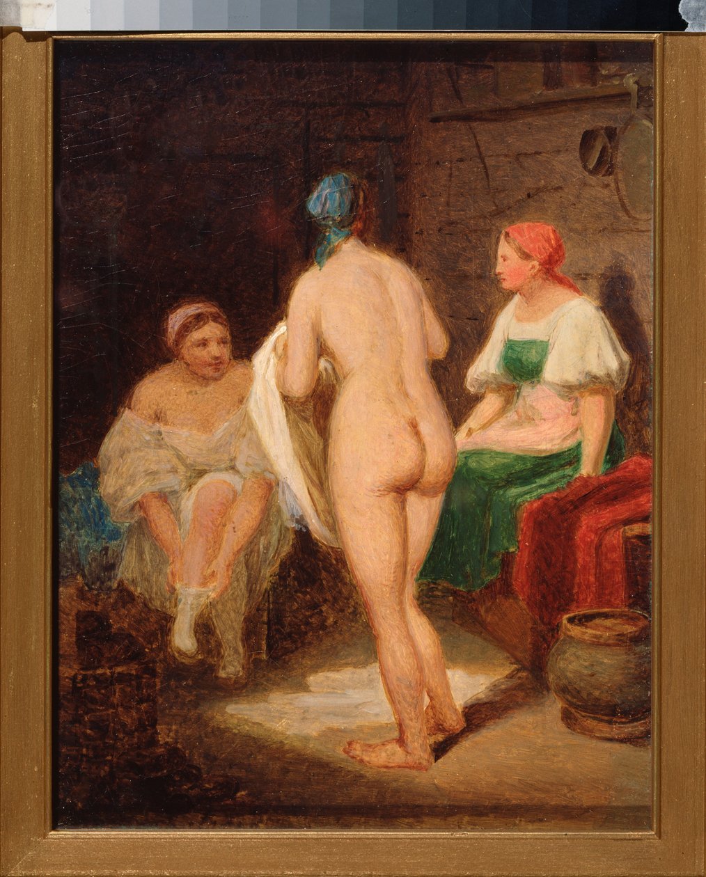 Dans le bain devapor (Gőzfürdőben) - Alekszej Gavrilovics Venecianov (1780-1847) alkotása, olaj, karton, 1820 vége, orosz művészet 19. század, romantika - Állami Tretyakov Galéria, Moszkva alkotó: Aleksei Gavrilovich Venetsianov