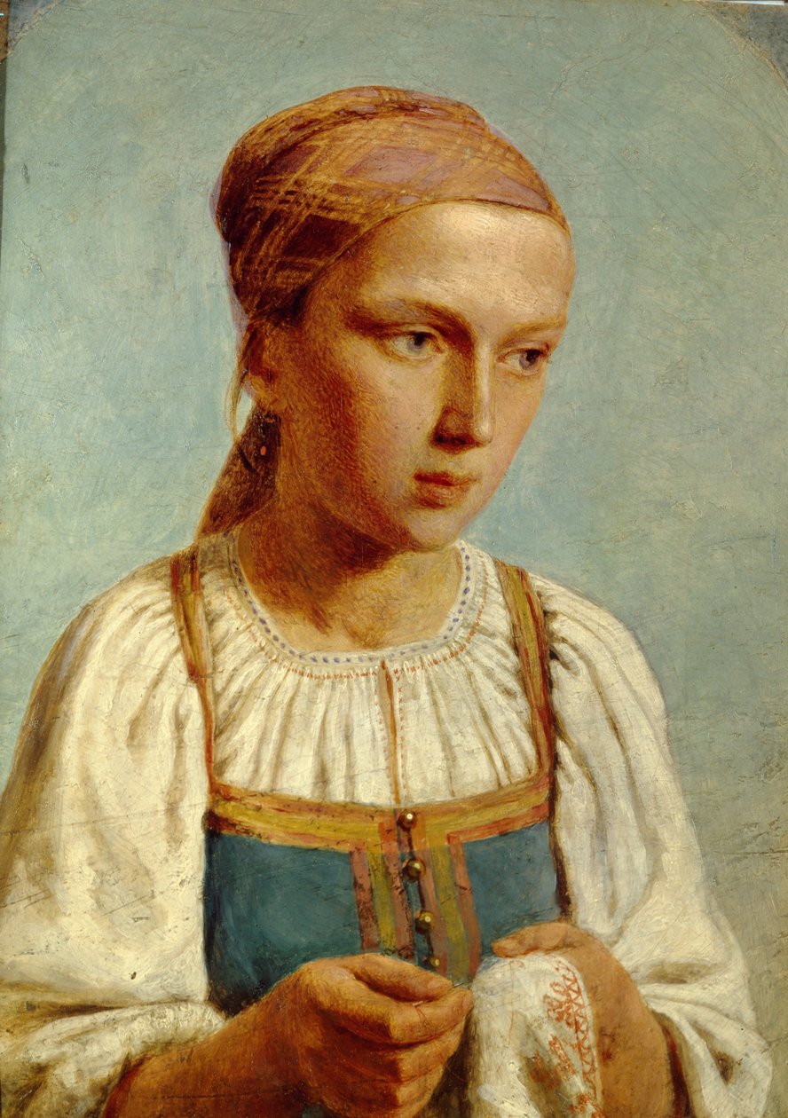 Hímző vidéki lány, 1843 alkotó: Aleksei Gavrilovich Venetsianov