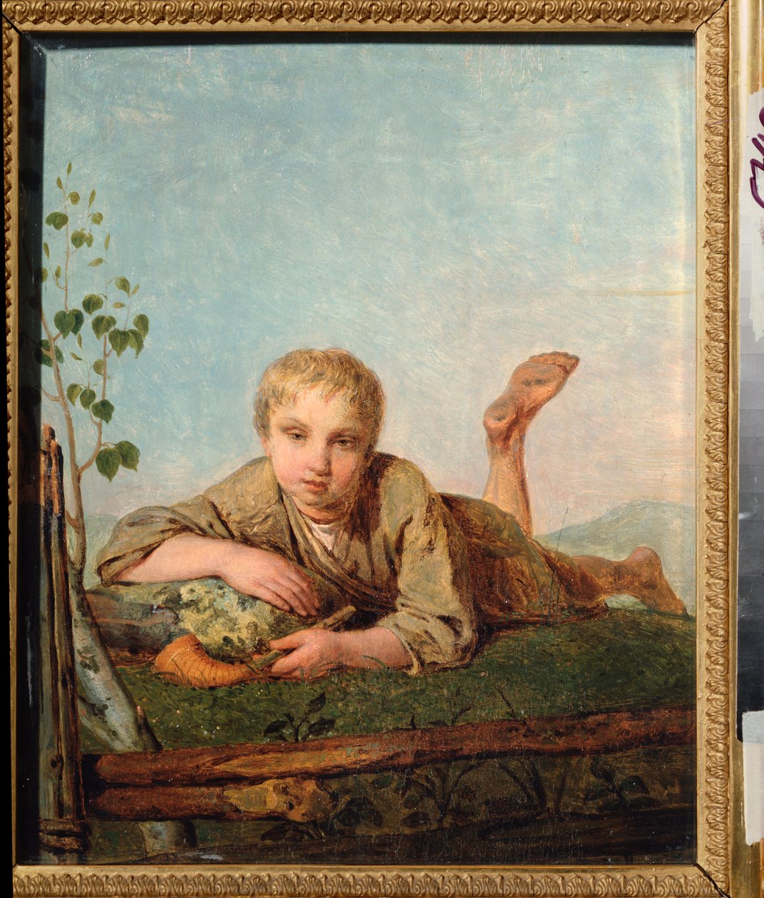 Pásztorfiú pipával - Alekszej Gavrilovics Venecianov (1780-1847) festménye, olaj, vászon, 1820 körül, orosz művészet alkotó: Aleksei Gavrilovich Venetsianov