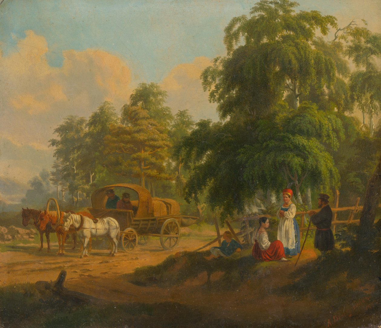 Táj az orosz trojkával, 1801. alkotó: Aleksei Gavrilovich Venetsianov